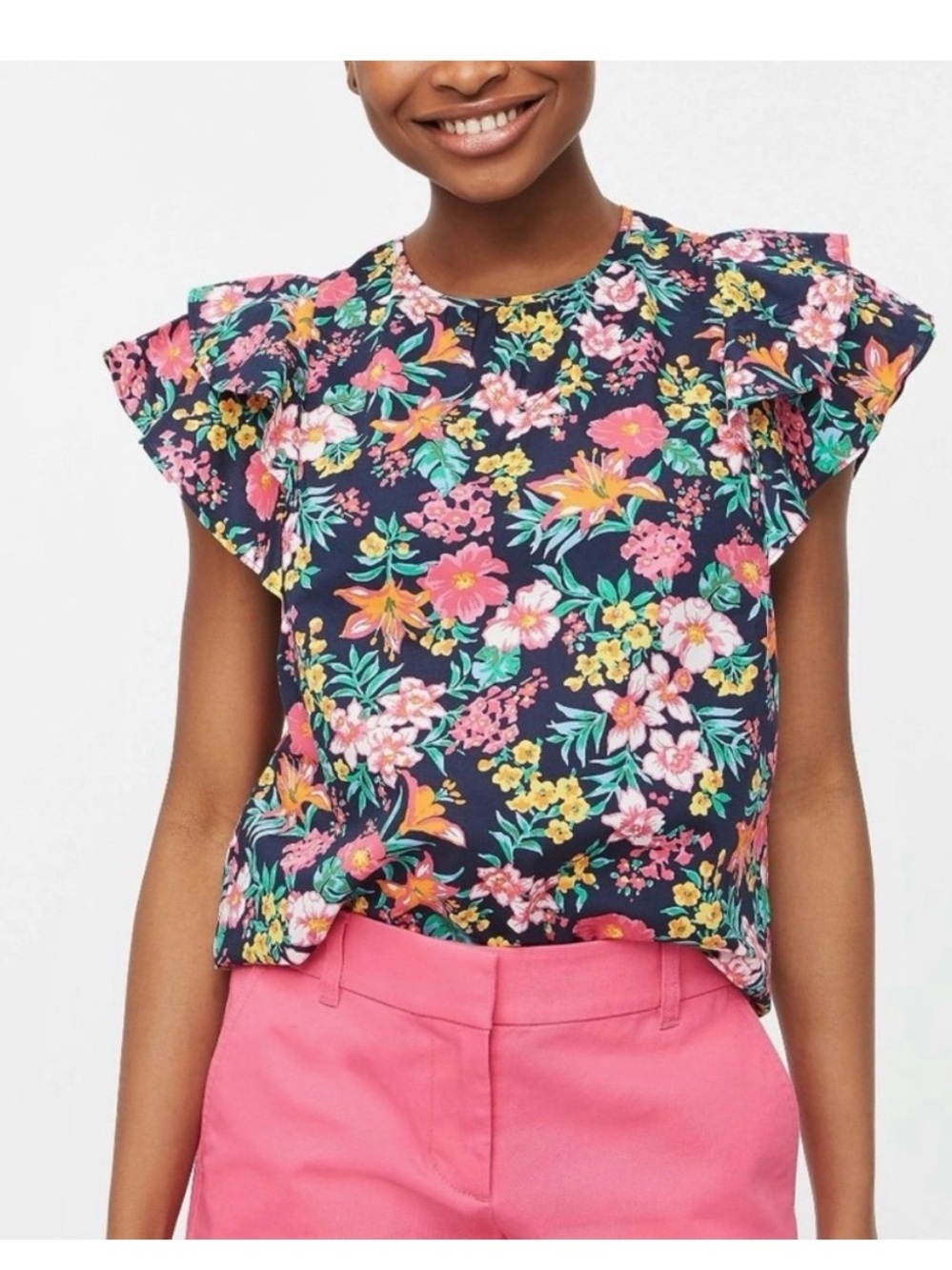 NWOT J. Crew Floral Flutter Sleeve Blouse | XL
